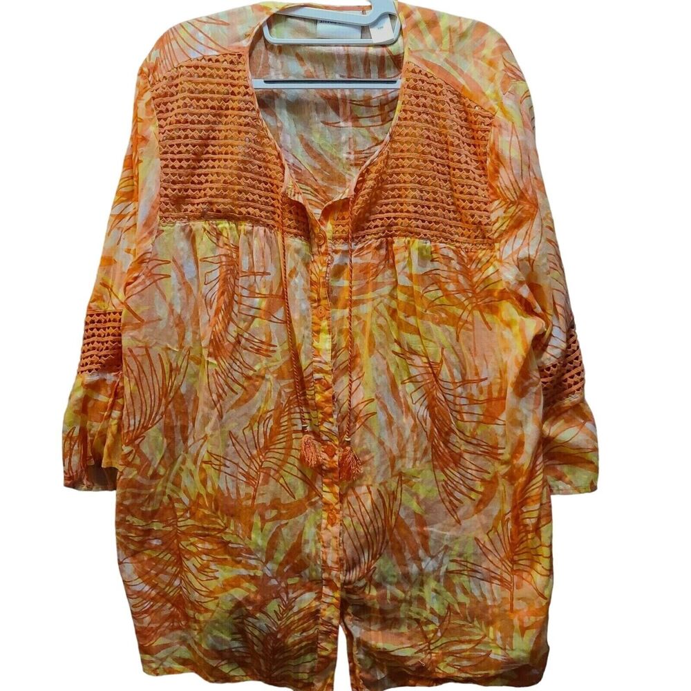 Alfred Dunner Womens Button Up Multicolor Size 22W 100% Cotton 3/4 Sleeve